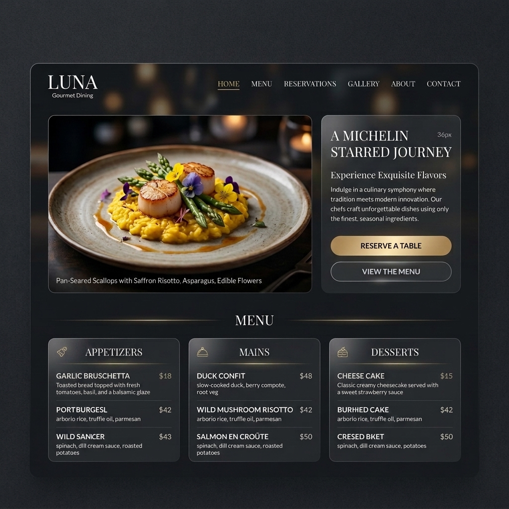 Gastronomy & Bistro Website Mockup